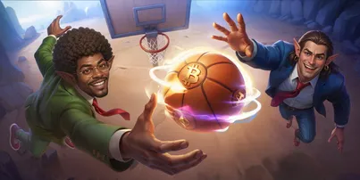 Zwei Sportfiguren mit Basketball